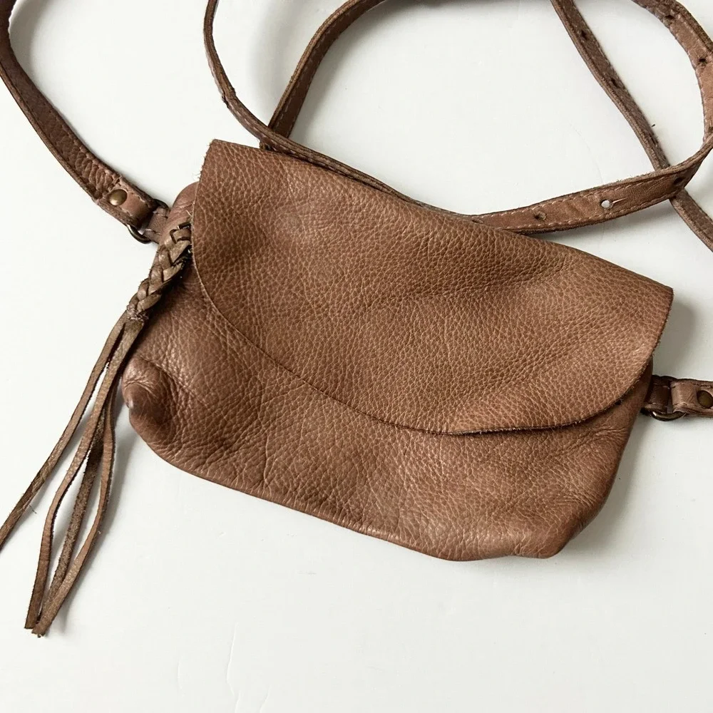 Free People We The Free Rider Crossbody Bag Brown Pebbled Leather Tassel Boho
